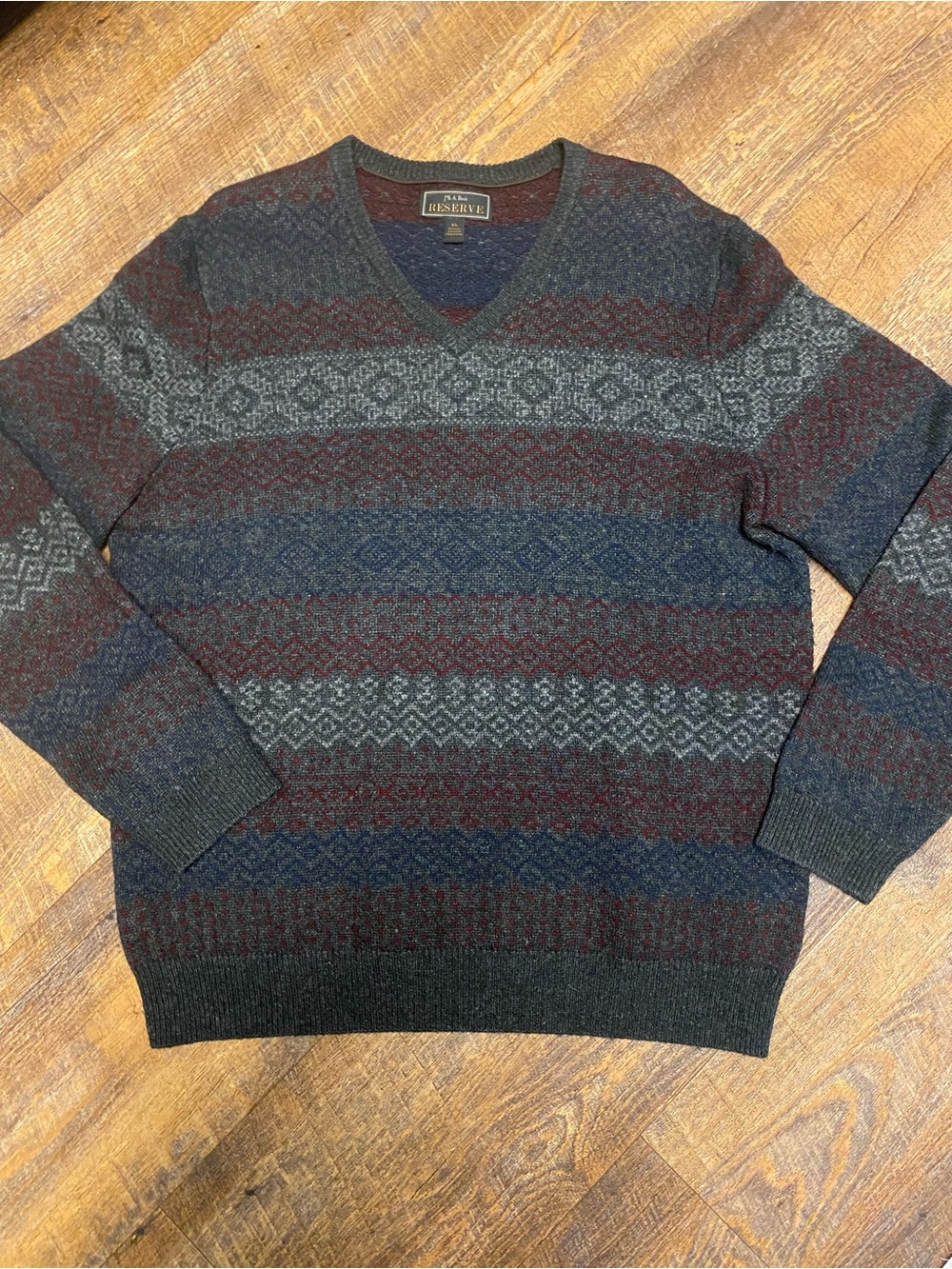 Jos. A. Bank Reserve Fair Isle V-Neck Wool/nylon Sweater Men’s XL fall casual